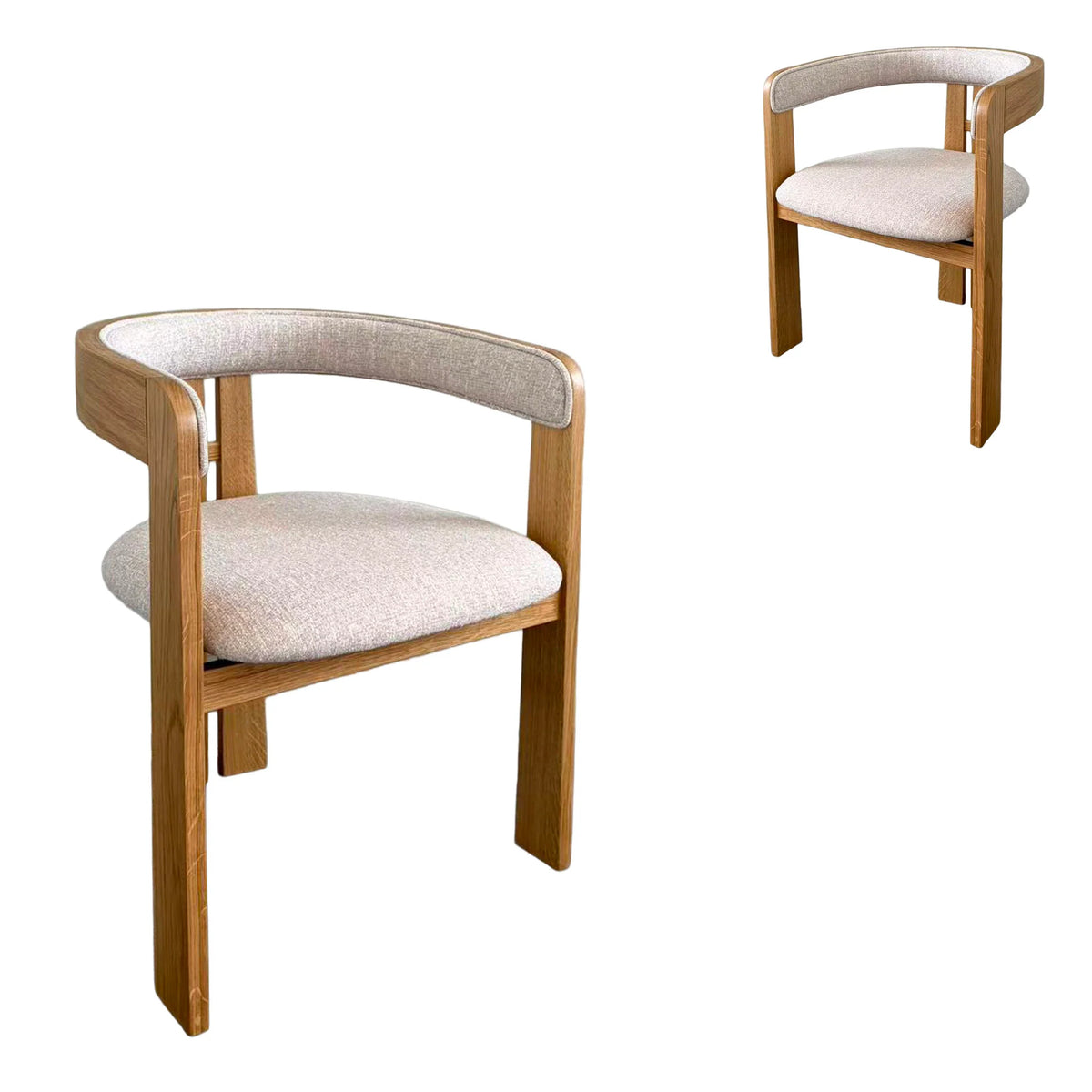 Callula | Coastal Beige Taupe Wooden Fabric Upholstered Dining Chairs With Arms | Set Of 2 | Beige