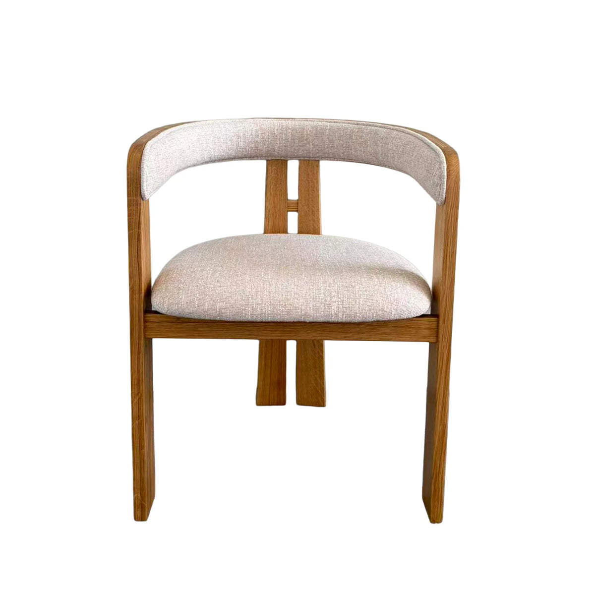 Callula | Coastal Beige Taupe Wooden Fabric Upholstered Dining Chairs With Arms | Set Of 2