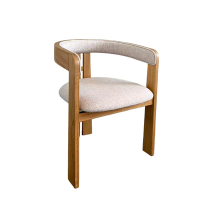 Callula | Coastal Beige Taupe Wooden Fabric Upholstered Dining Chairs With Arms | Set Of 2 | Beige
