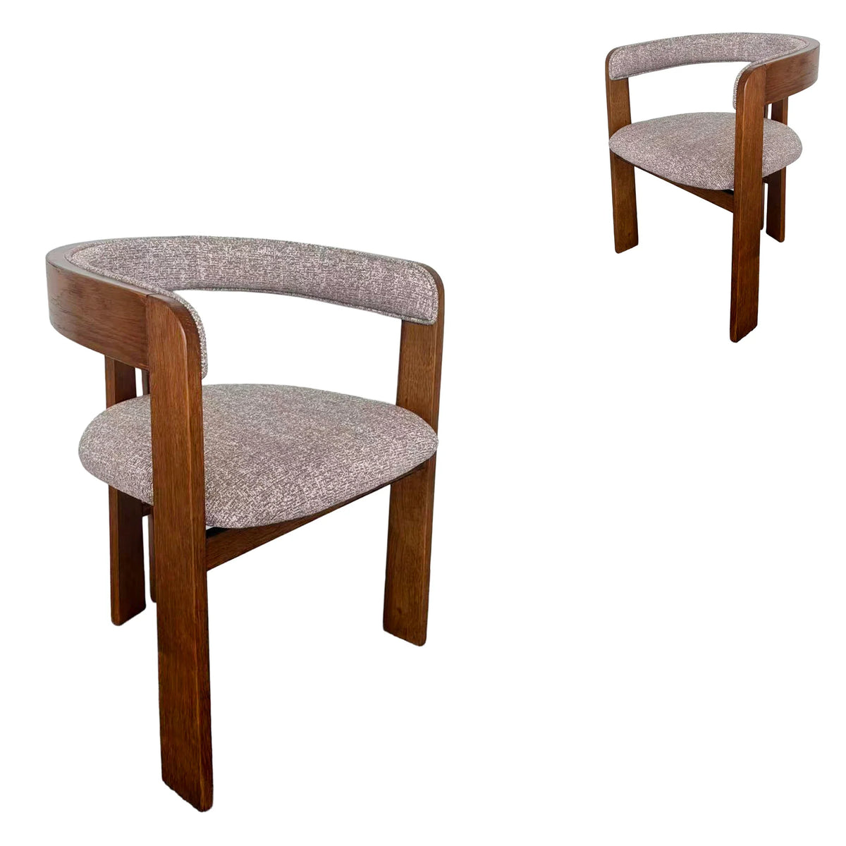 Callula | Coastal Beige Taupe Wooden Fabric Upholstered Dining Chairs With Arms | Set Of 2 | Taupe