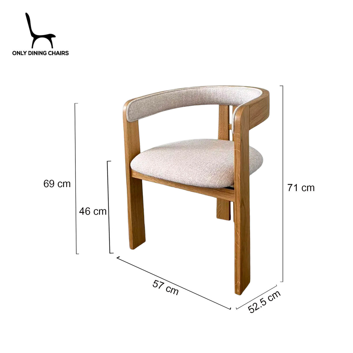 Callula | Coastal Beige Taupe Wooden Fabric Upholstered Dining Chairs With Arms | Set Of 2 | Beige