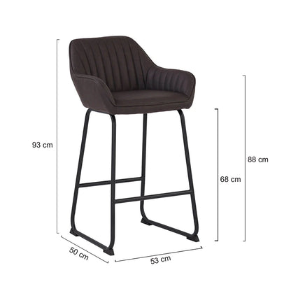 Canfield | Modern Metal Brown PU Leather Bar Stool With Arms | Brown