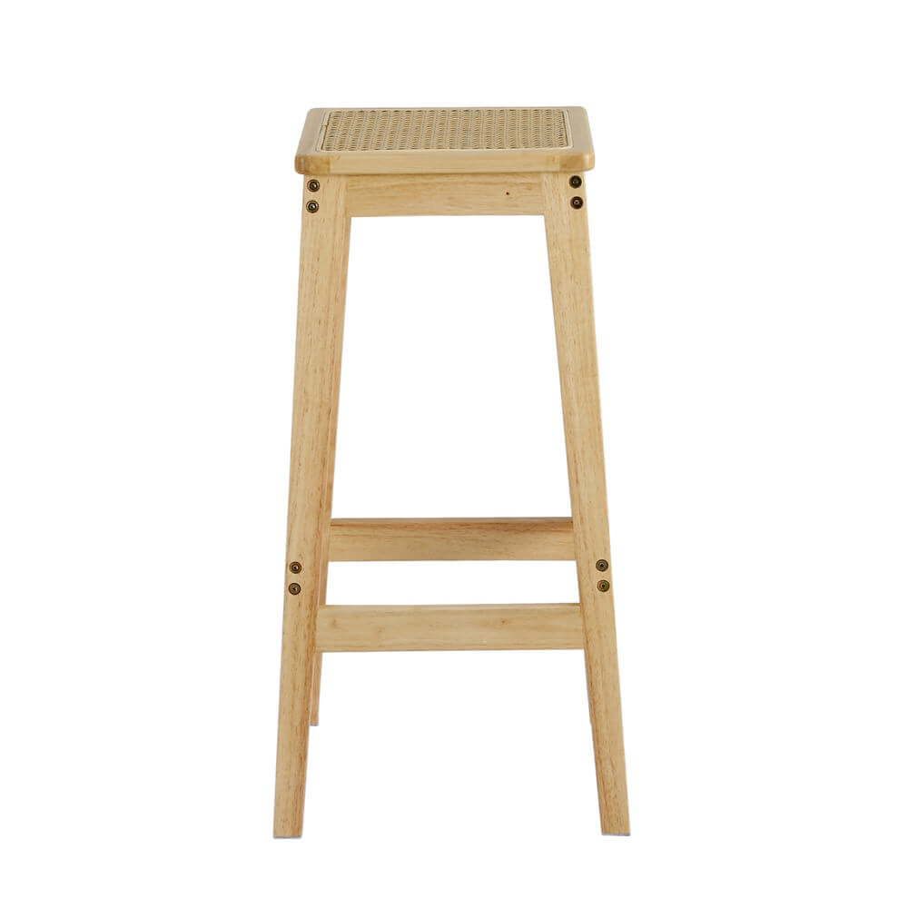 Coastal Natural Rattan Wooden Bar Stools | Set Of 2