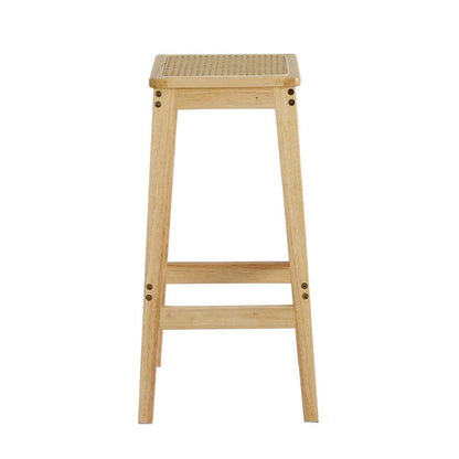 Coastal Natural Rattan Wooden Bar Stools | Set Of 2