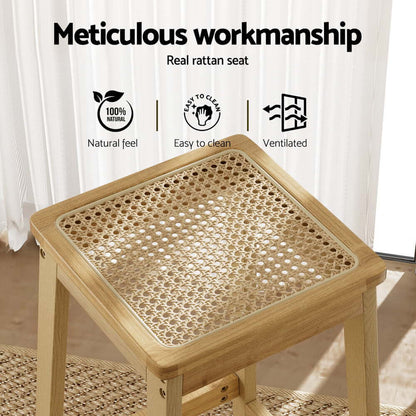 Coastal Natural Rattan Wooden Bar Stools | Set Of 2