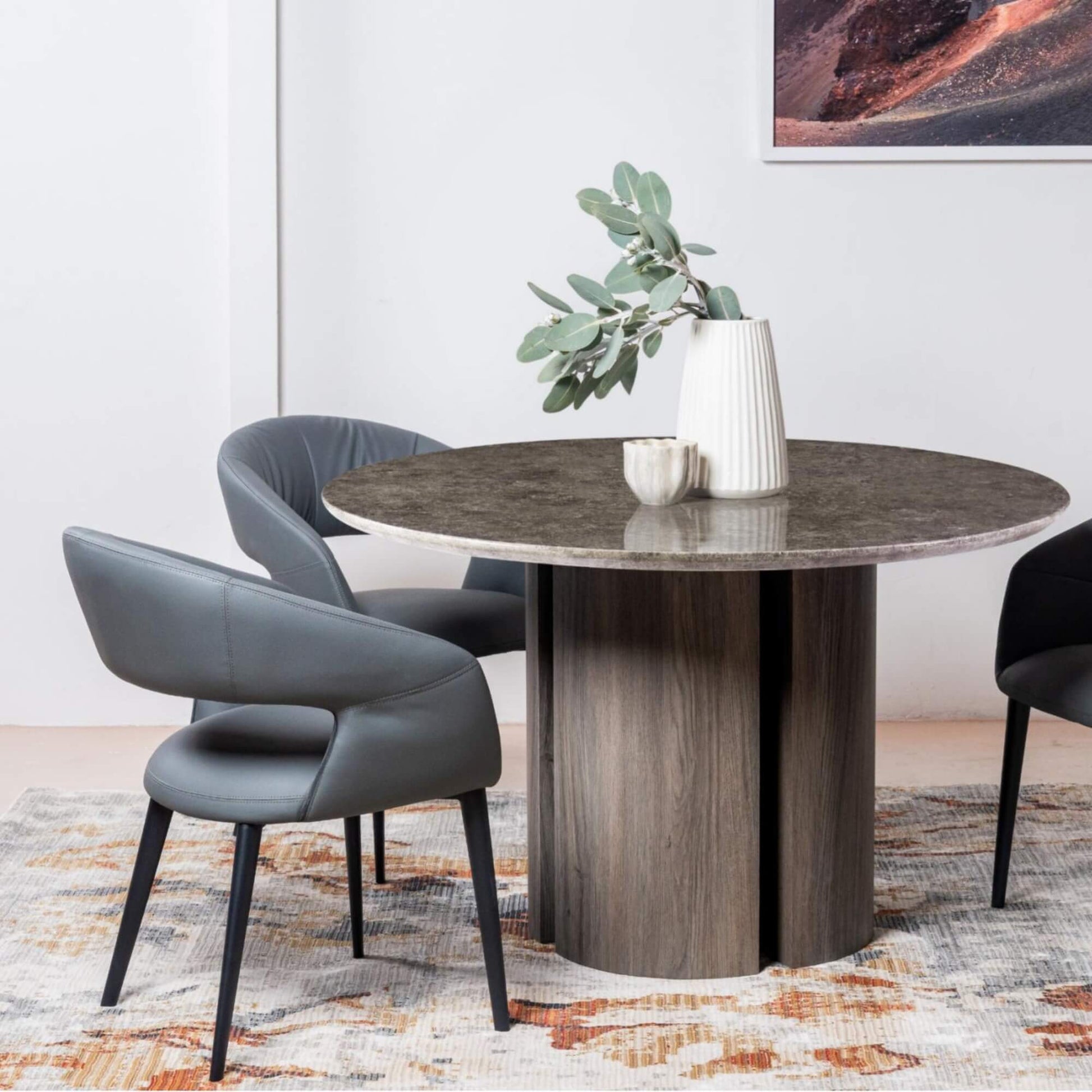 Carinya Grey Modern Marble Round Wooden Dining Table | Grey