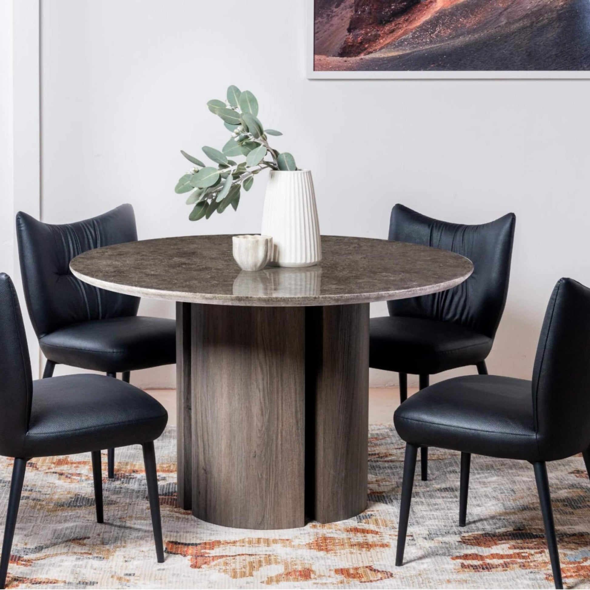 Carinya Grey Modern Marble Round Wooden Dining Table | Grey