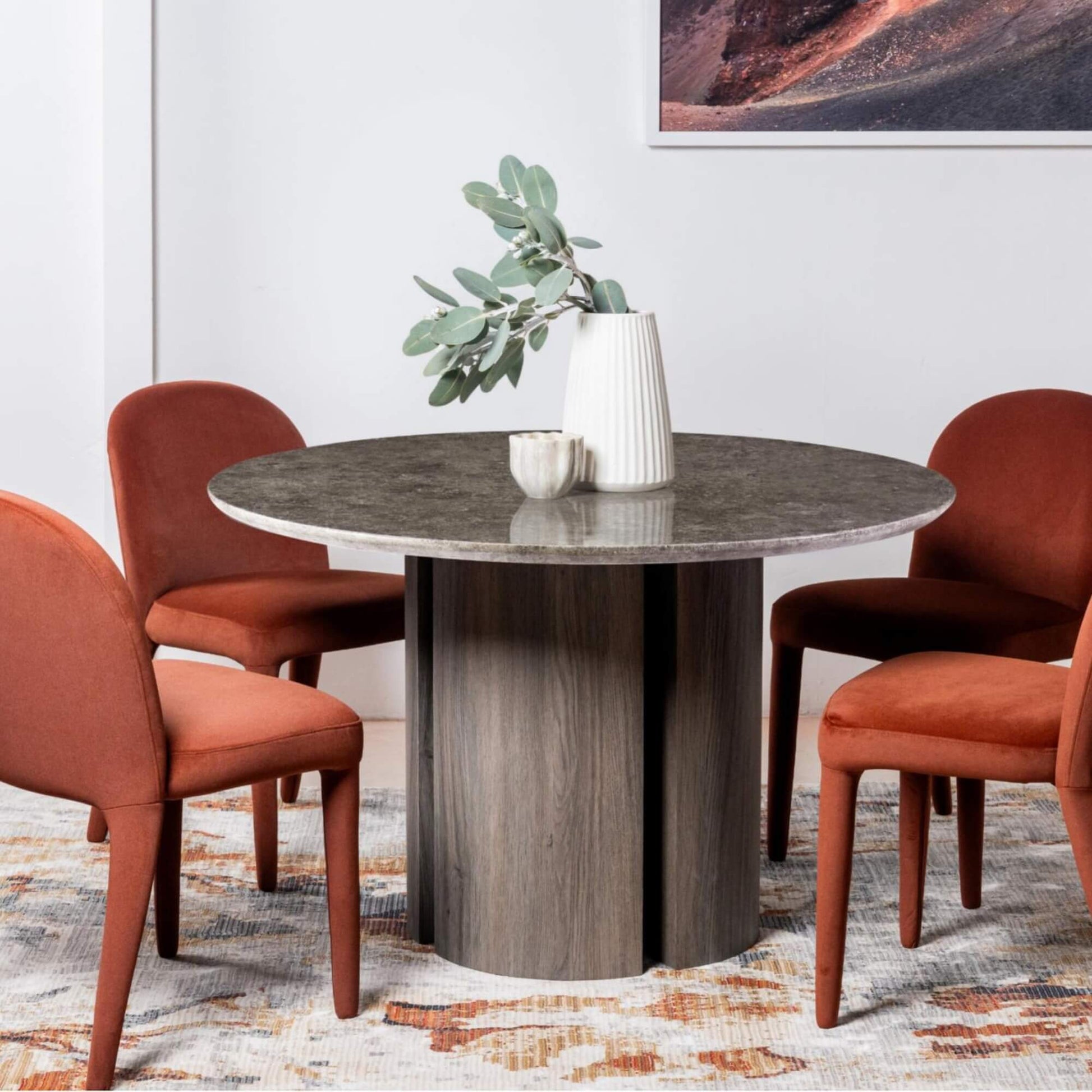 Carinya Grey Modern Marble Round Wooden Dining Table | Grey