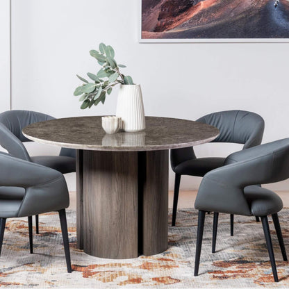 Carinya Grey Modern Marble Round Wooden Dining Table | Grey