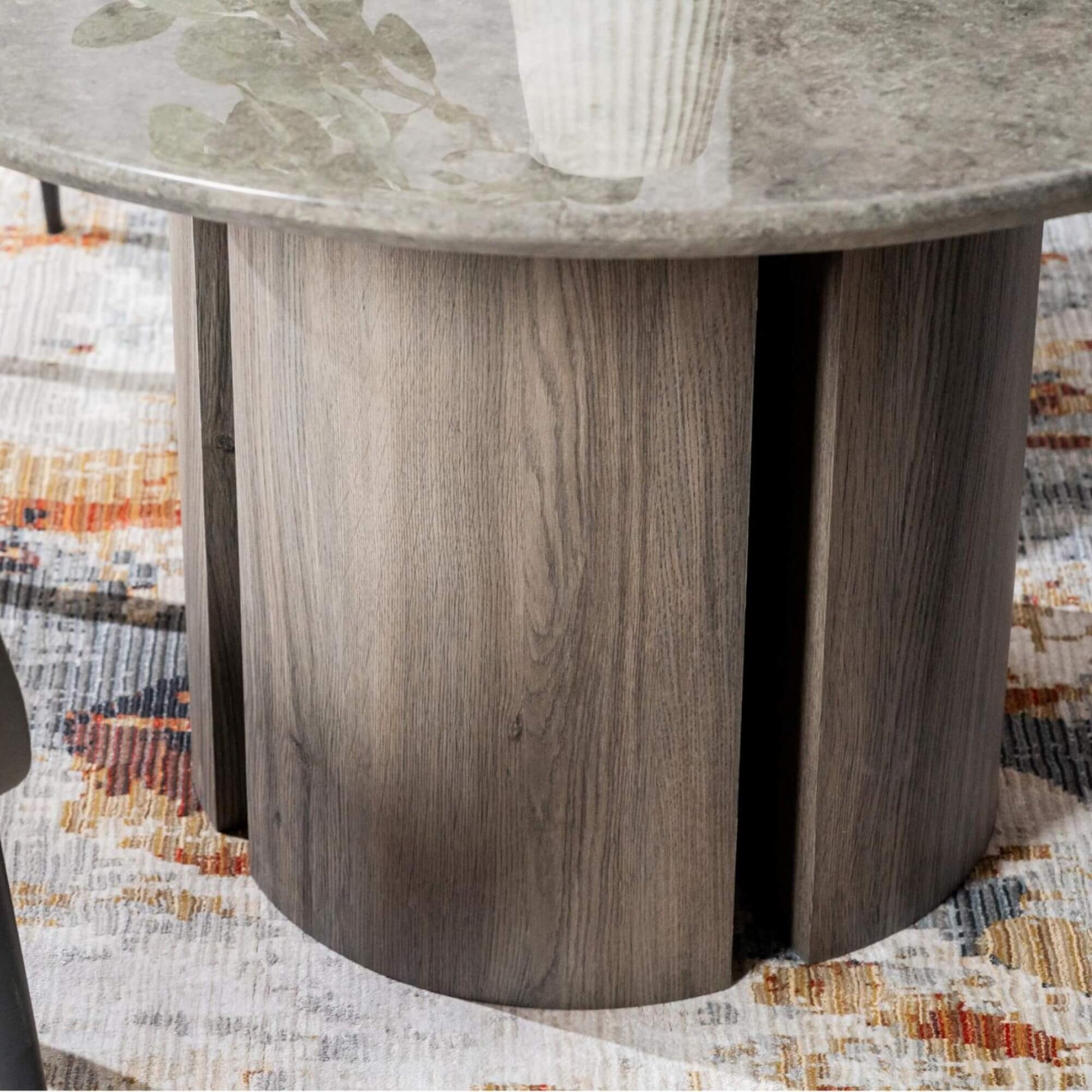 Carinya Grey Modern Marble Round Wooden Dining Table | Grey