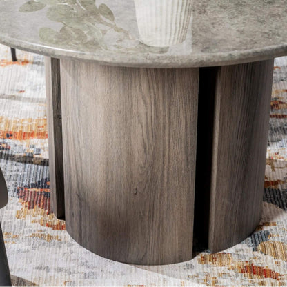 Carinya Grey Modern Marble Round Wooden Dining Table | Grey
