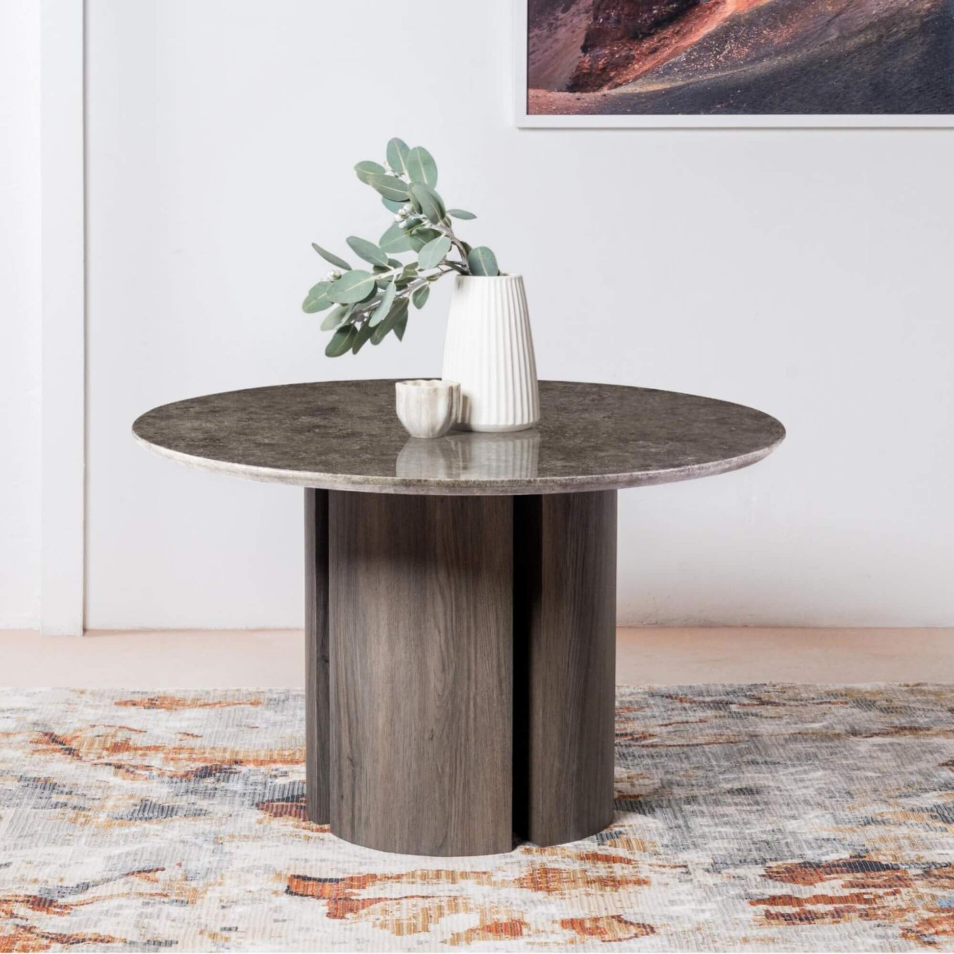 Carinya Grey Modern Marble Round Wooden Dining Table | Grey
