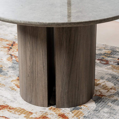 Carinya Grey Modern Marble Round Wooden Dining Table | Grey