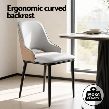 Carlton | Modern PU Leather Two Tone Grey Brown Dining Chairs | Set Of 2 | Grey