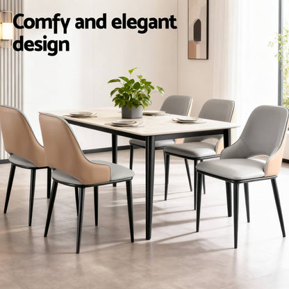 Carlton | Modern PU Leather Two Tone Grey Brown Dining Chairs | Set Of 2 | Grey