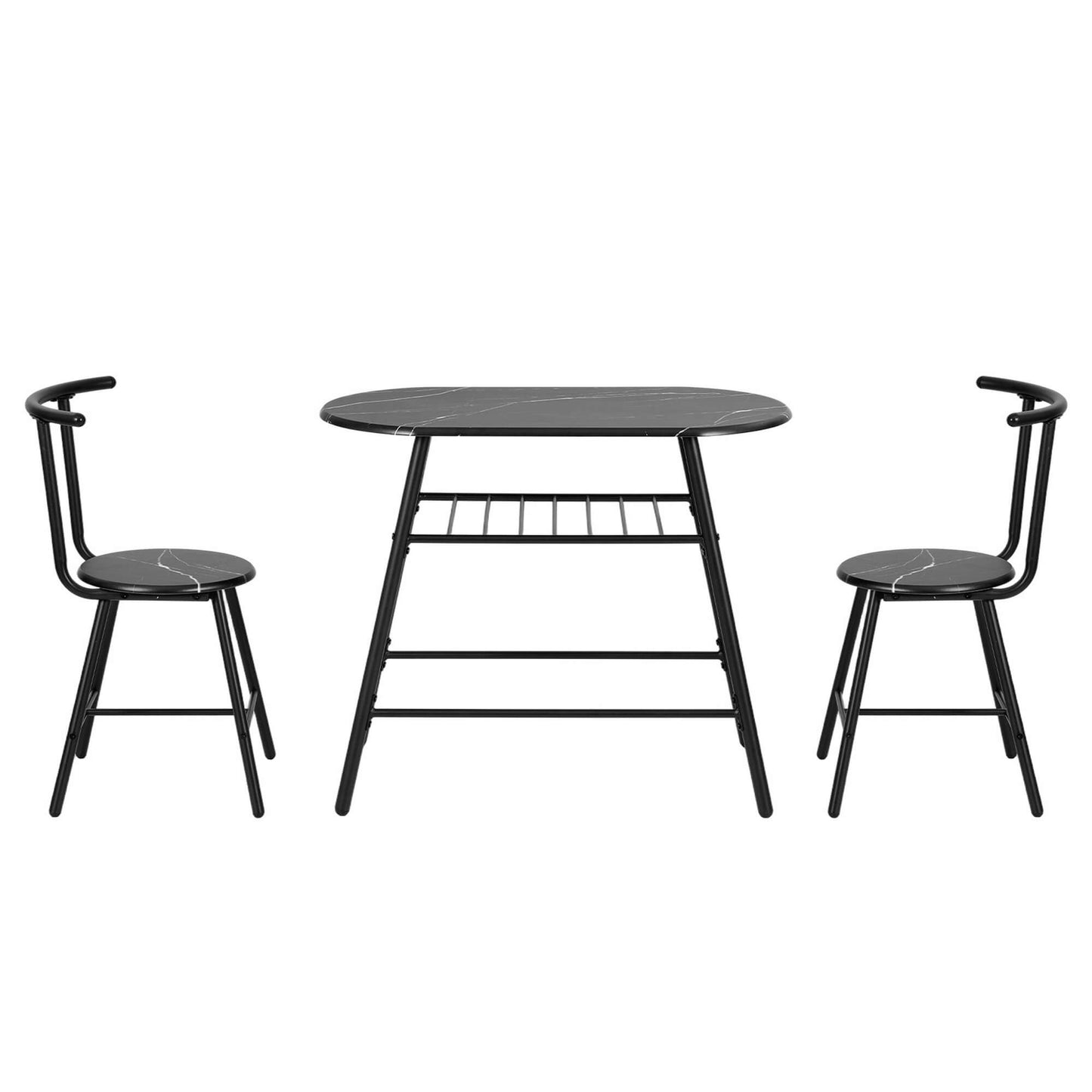 Carmelle | 2 Setter Kitchen Storage Wine Rack Black Marble Dining Table Set | Black
