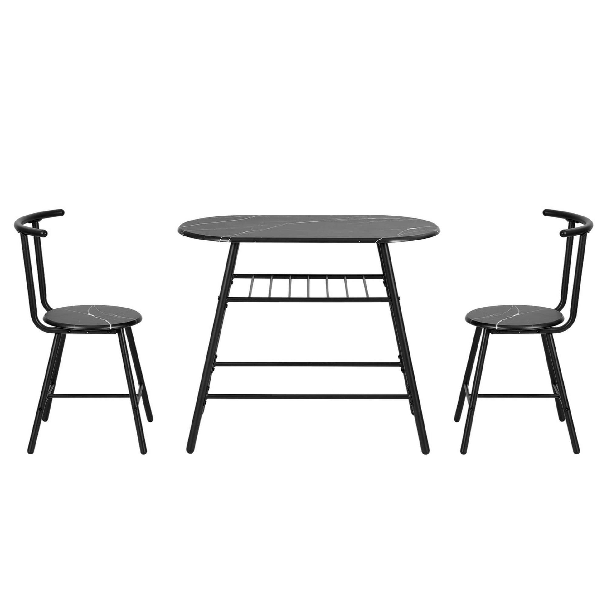 Carmelle | 2 Setter Kitchen Storage Wine Rack Black Marble Dining Table Set | Black