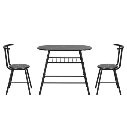 Carmelle | 2 Setter Kitchen Storage Wine Rack Black Marble Dining Table Set | Black