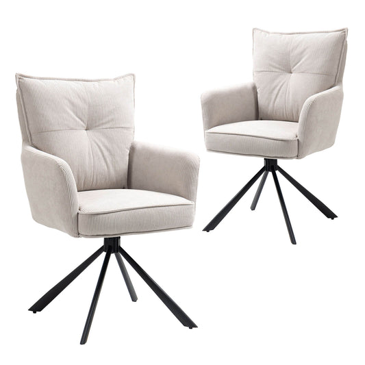 Carmelle | Modern Fabric Swivel Dining Chair With Arms | Set Of 2 | Beige