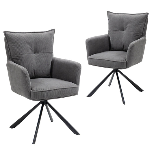 Carmelle | Modern Fabric Swivel Dining Chair With Arms | Set Of 2 | Grey