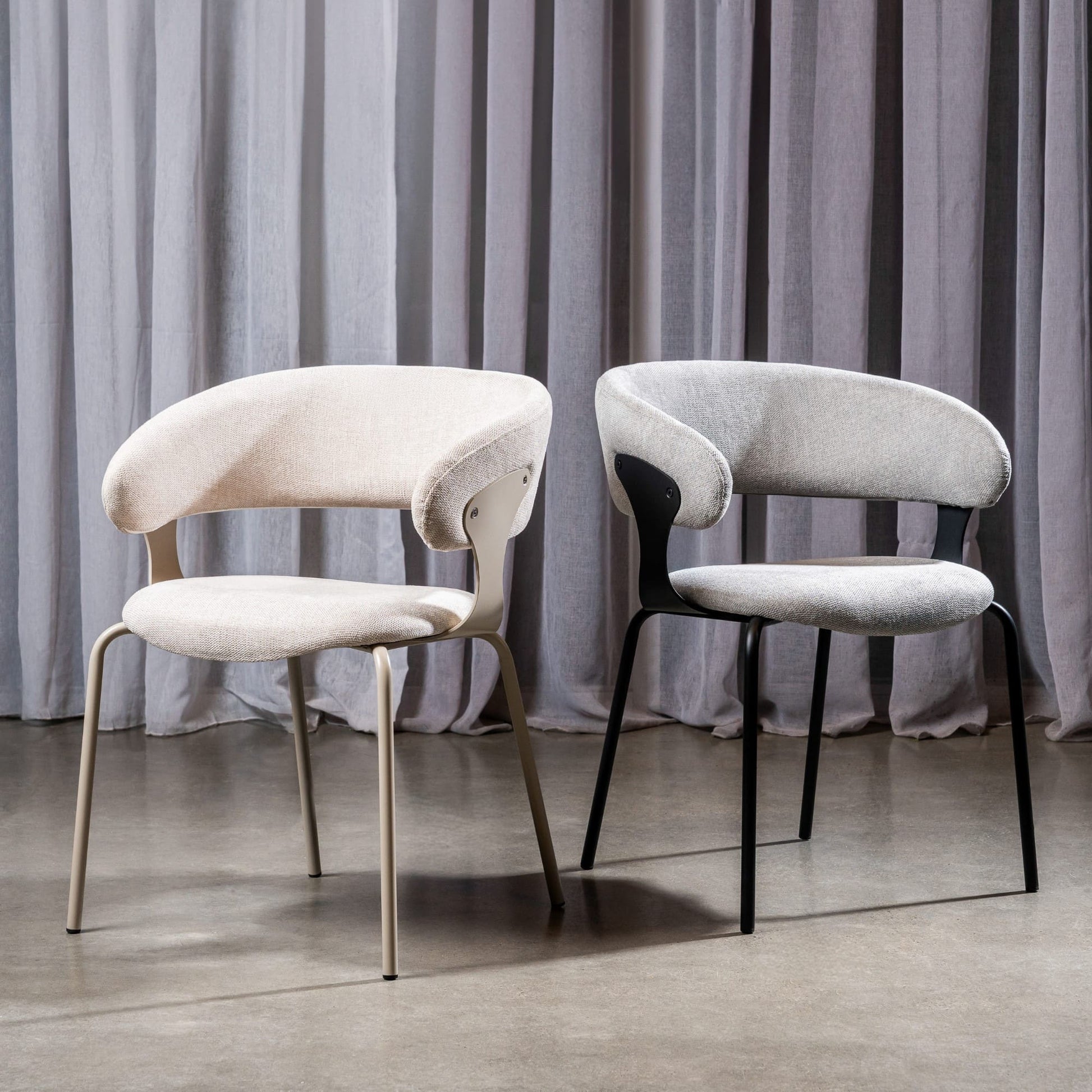 Carmelle Modern Scandinavian Chenille Fabric Dining Chairs With Arms | Latte