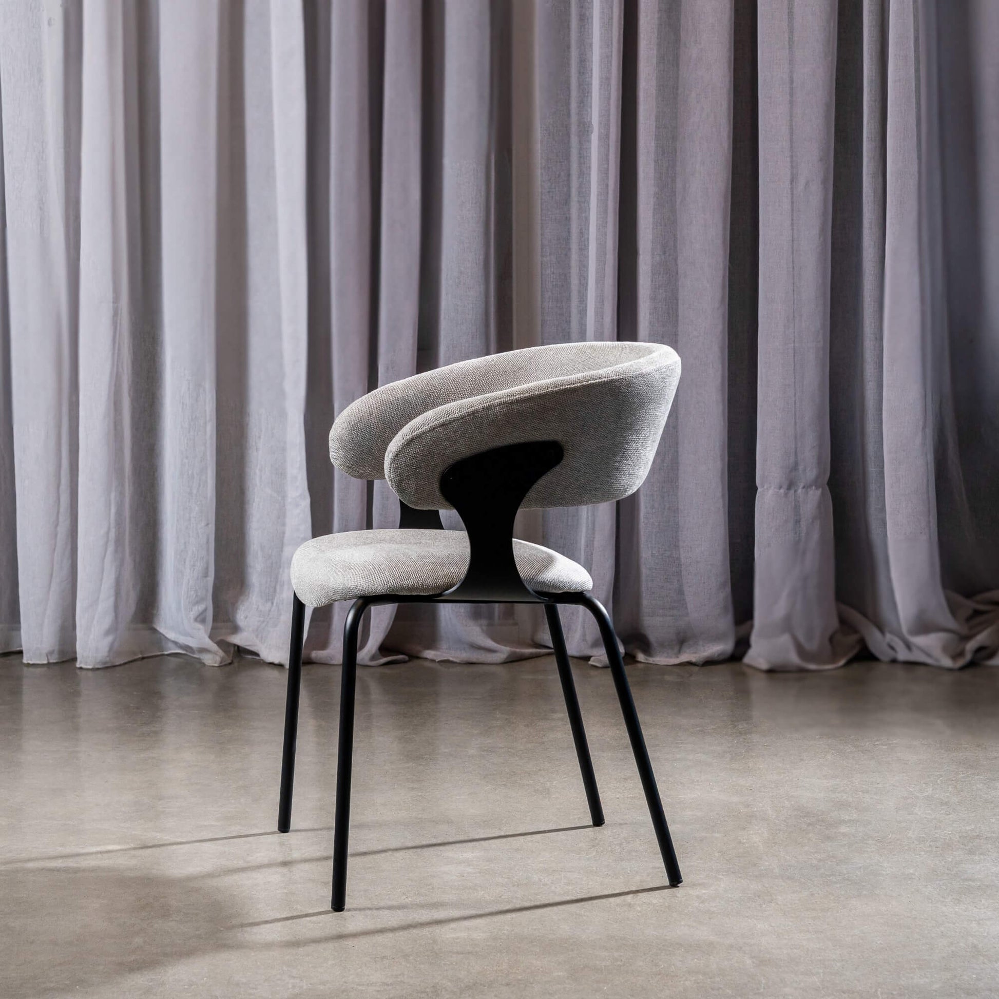 Carmelle Modern Scandinavian Chenille Fabric Dining Chairs With Arms | Grey