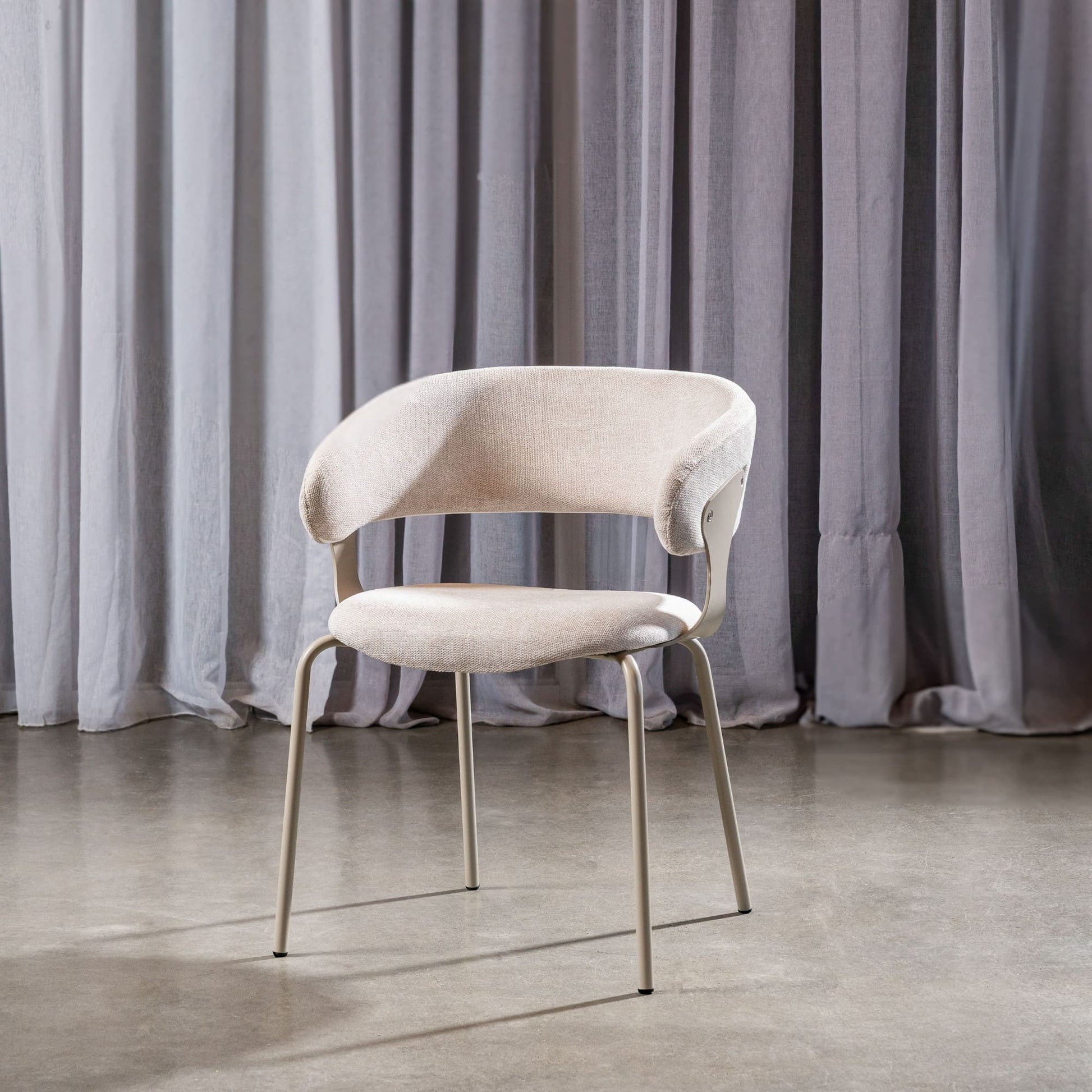 Carmelle Modern Scandinavian Chenille Fabric Dining Chairs With Arms | Latte