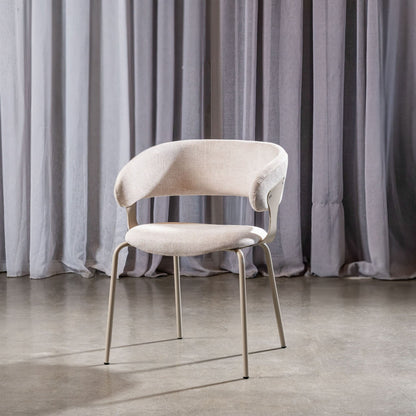 Carmelle Modern Scandinavian Chenille Fabric Dining Chairs With Arms | Latte
