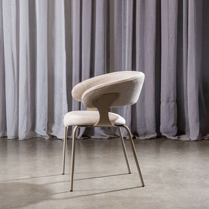 Carmelle Modern Scandinavian Chenille Fabric Dining Chairs With Arms | Latte