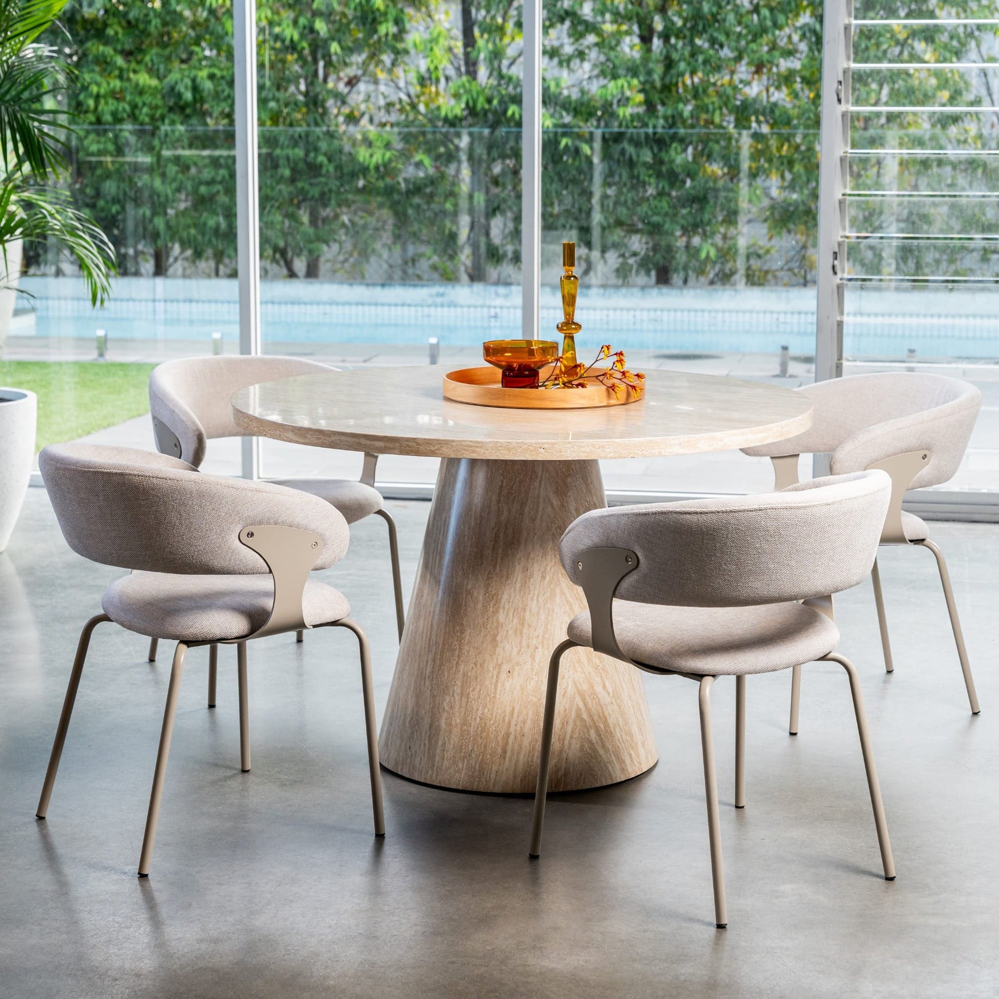 Carmelle Modern Scandinavian Chenille Fabric Dining Chairs With Arms | Latte