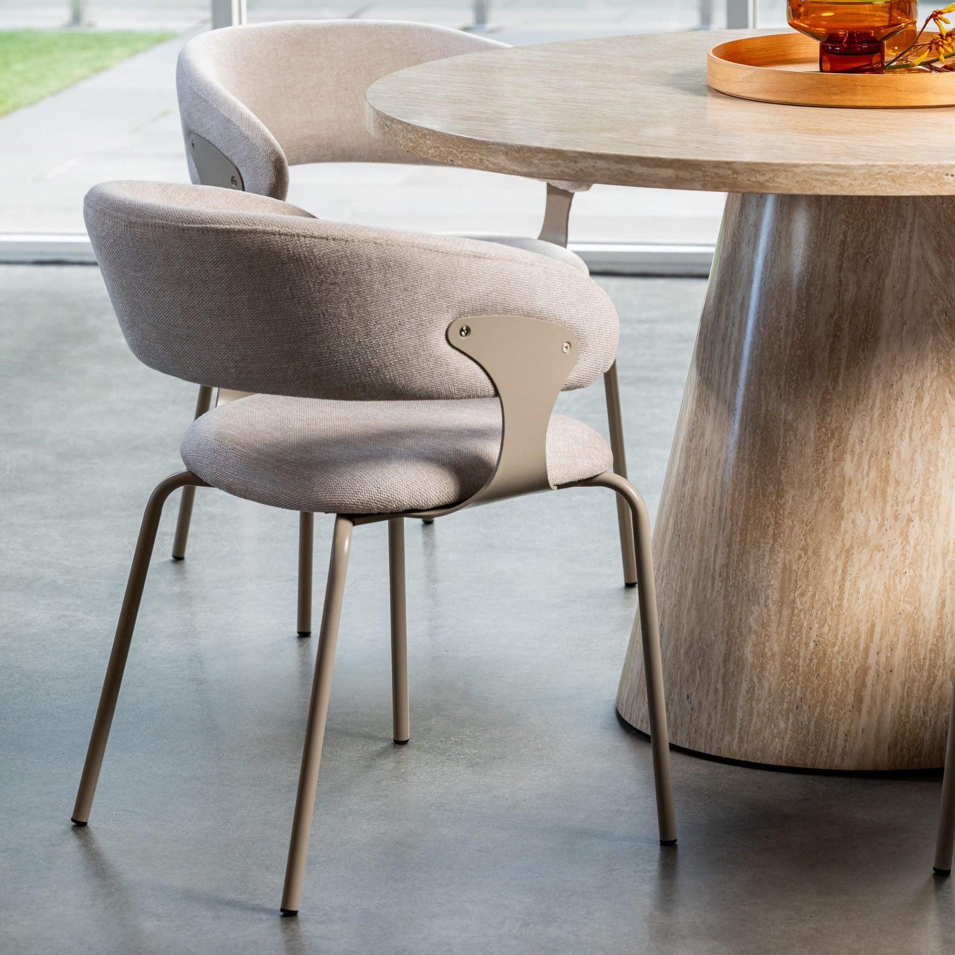 Carmelle Modern Scandinavian Chenille Fabric Dining Chairs With Arms | Latte