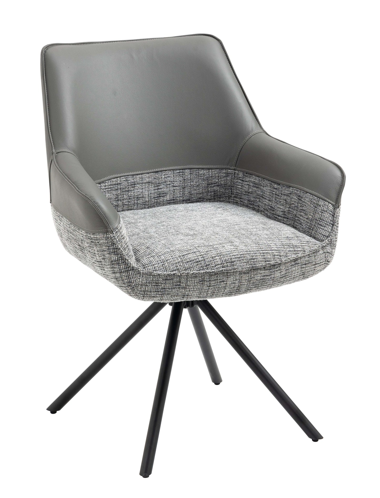 Carnarvon | Modern Leather Fabric Swivel Dining Chair With Arms | Set Of 2 | Grey