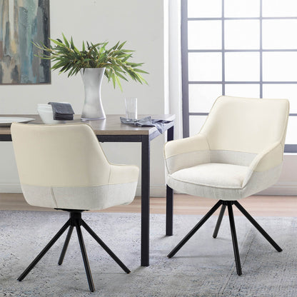 Carnarvon | Modern Leather Fabric Swivel Dining Chair With Arms | Set Of 2 | Pearl
