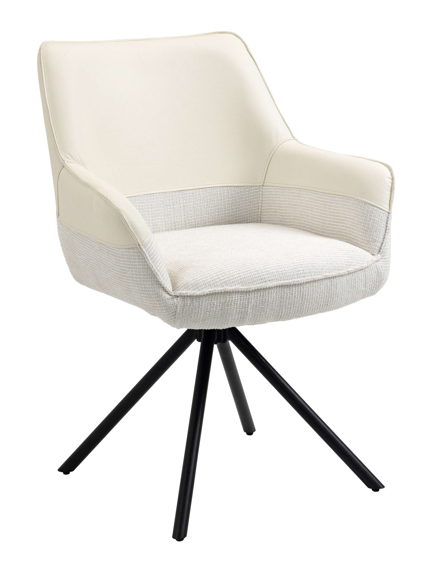 Carnarvon | Modern Leather Fabric Swivel Dining Chair With Arms | Set Of 2 | Pearl