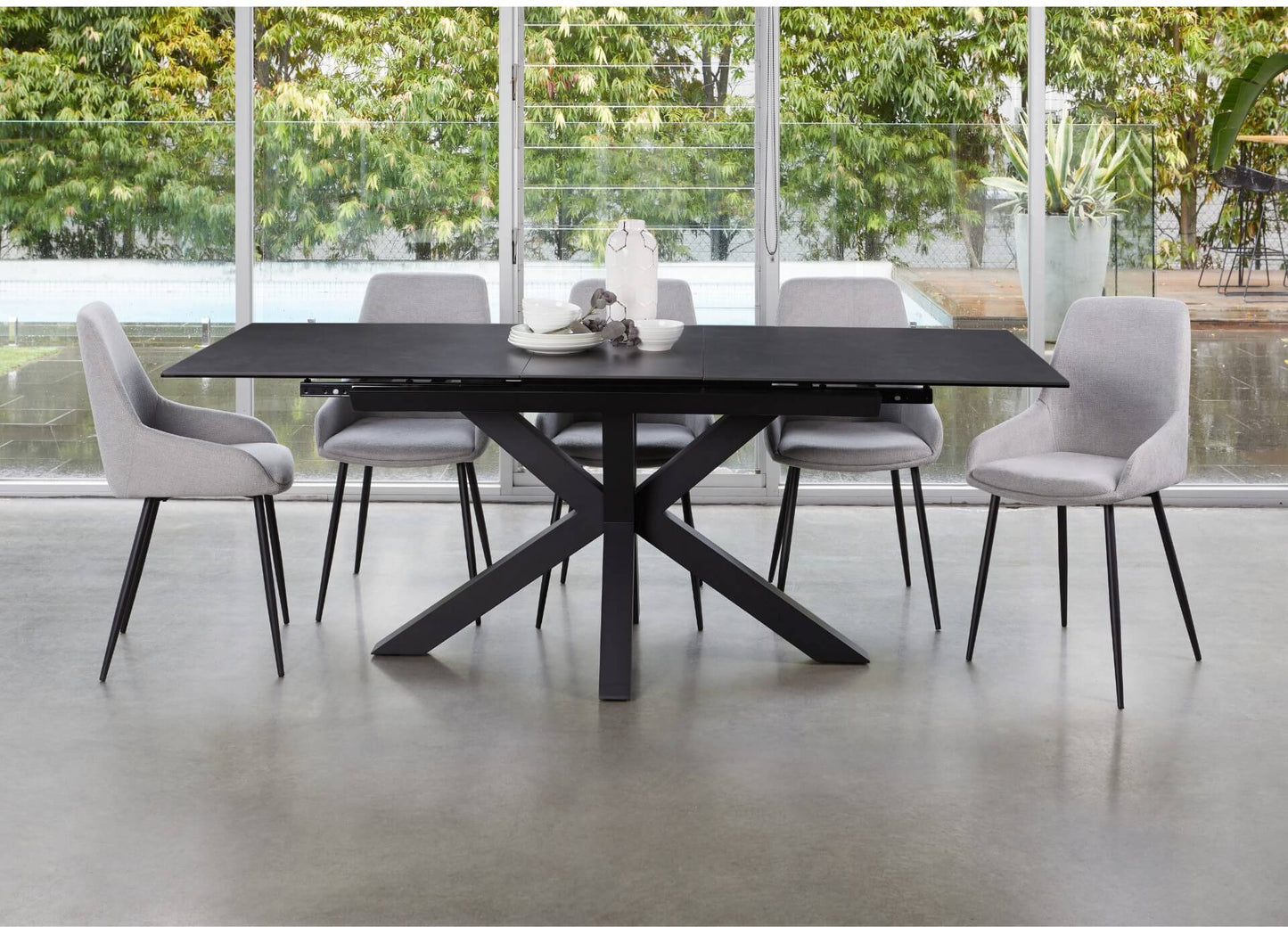 Caspian | Black Ceramic Rectangular 8 Person 2.2m Extension Dining Table | Blizzard