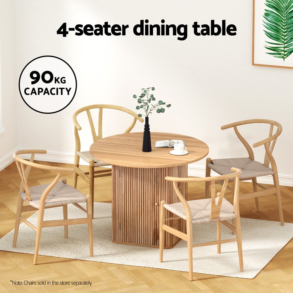 Chadwick | Coastal Natural Wooden Rattan 4 Seater Round Dining Table | Natural