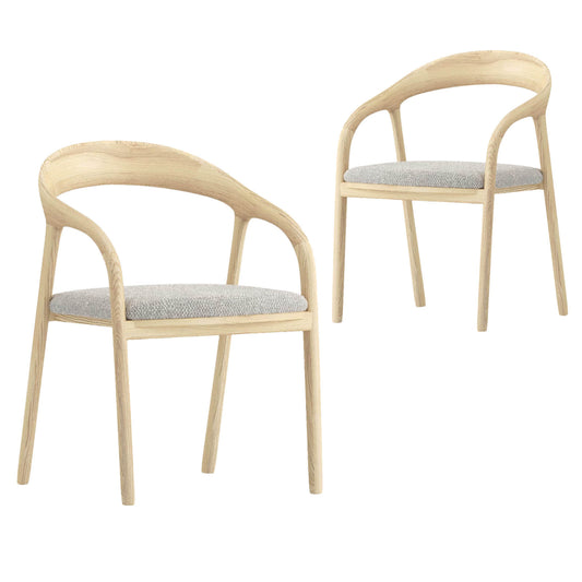 Clarington | Natural Scandinavian Upholstered Wooden Dining Chairs | Set Of 2 | Grey
