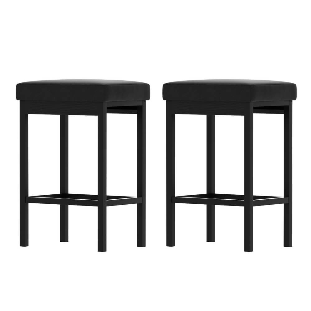 Clemente | Modern Backless 66cm Black PU Leather Bar Stools | Set Of 2 | Black