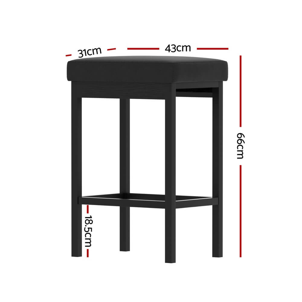 Clemente | Modern Backless 66cm Black PU Leather Bar Stools | Set Of 2 | Black