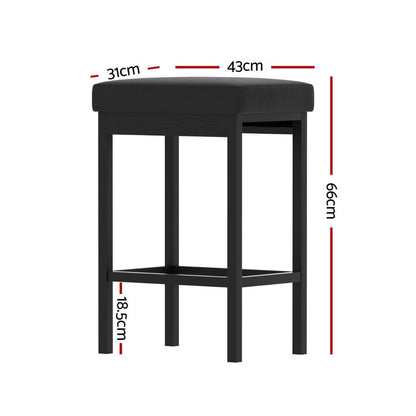 Clemente | Modern Backless 66cm Black PU Leather Bar Stools | Set Of 2 | Black