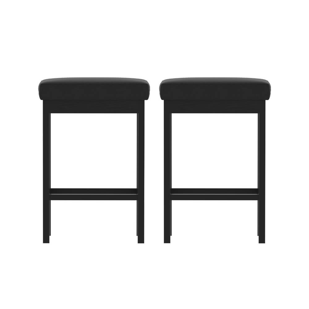 Clemente | Modern Backless 66cm Black PU Leather Bar Stools | Set Of 2 | Black
