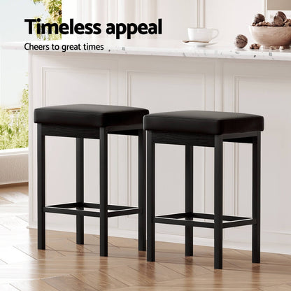 Clemente | Modern Backless 66cm Black PU Leather Bar Stools | Set Of 2 | Black