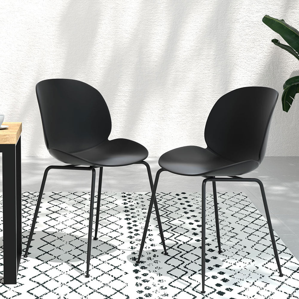 Plastic Metal Black Outdoor Dining Chairs Set of 4