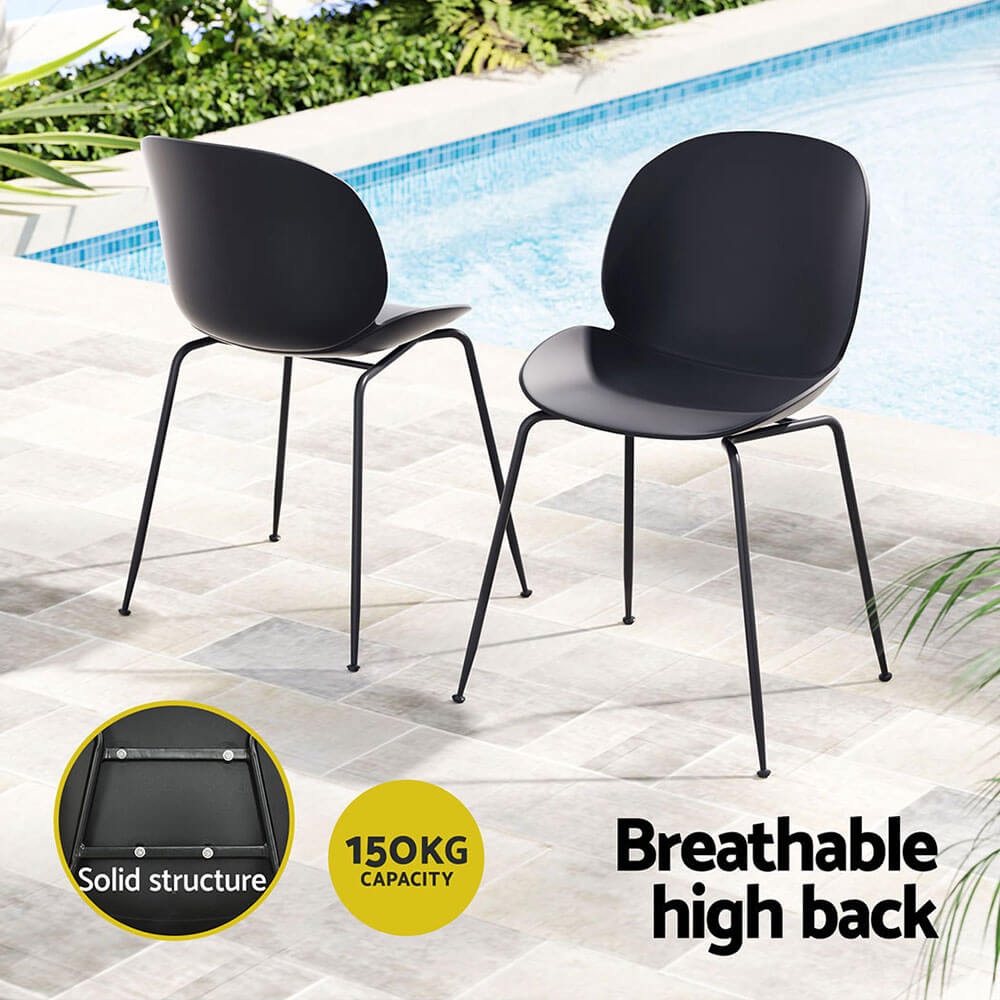 Plastic Metal Black Outdoor Dining Chairs Set of 4
