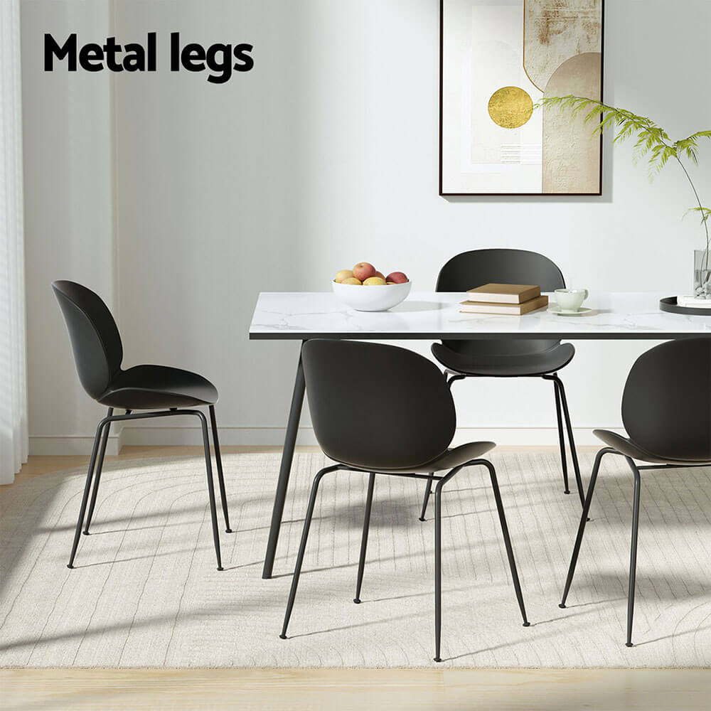Plastic Metal Black Outdoor Dining Chairs Set of 4