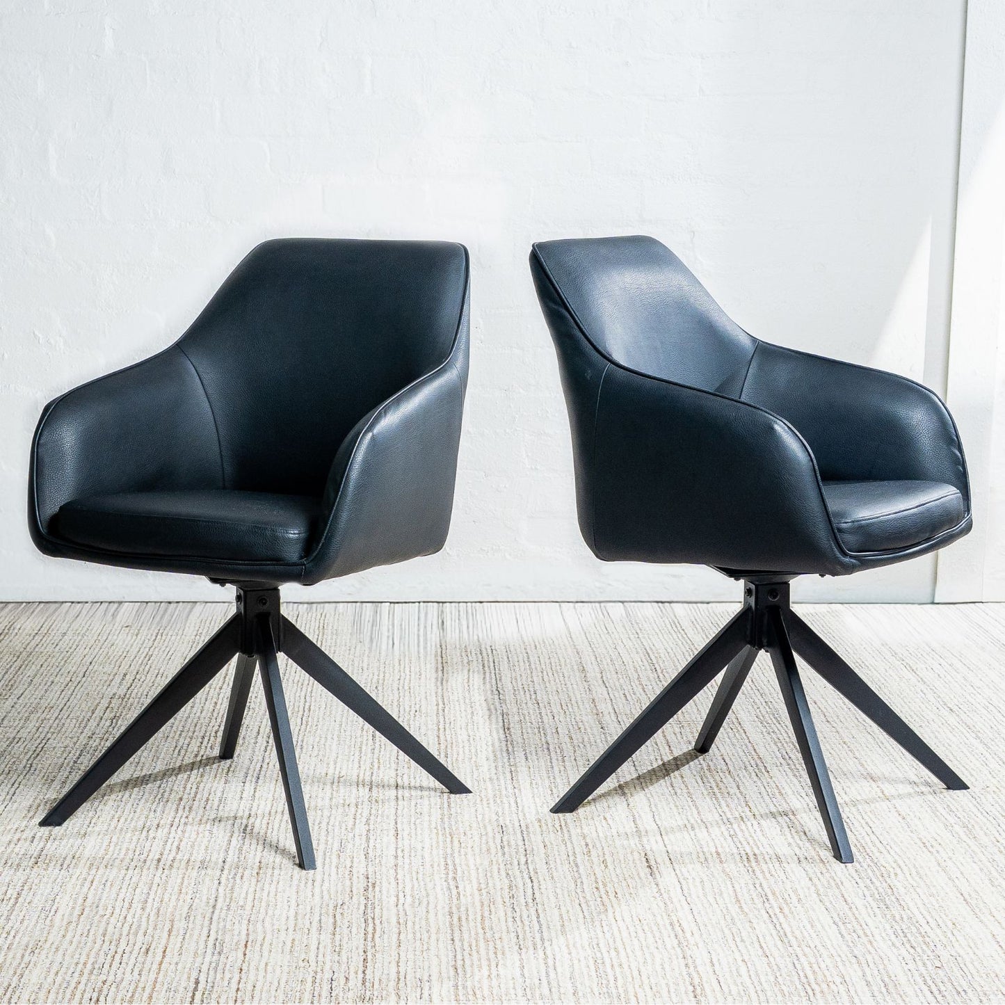 Clements | Olive Fabric Black Eco Leather Swivel Dining Chairs With Arms | Set Of 2 | Black