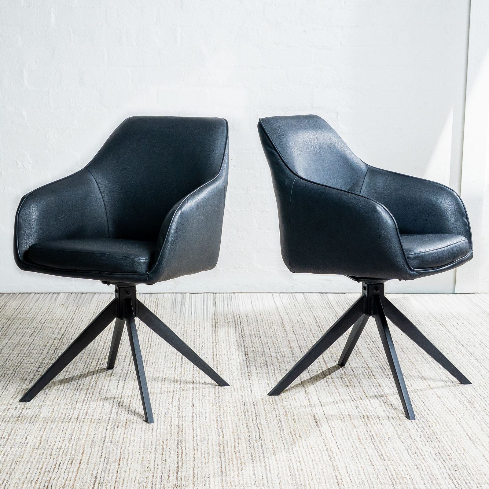 Clements | Olive Fabric Black Eco Leather Swivel Dining Chairs With Arms | Set Of 2 | Black