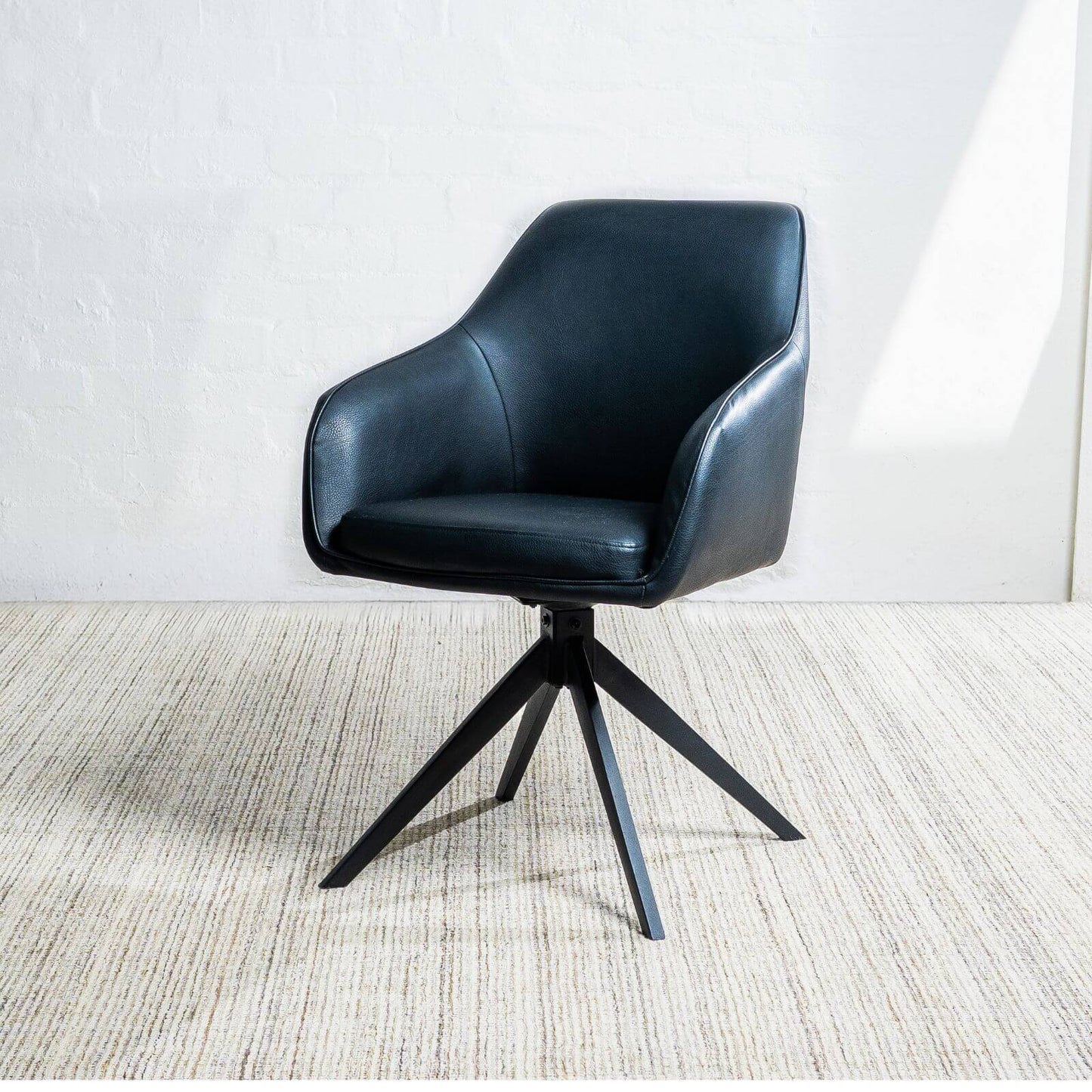 Clements | Olive Fabric Black Eco Leather Swivel Dining Chairs With Arms | Set Of 2 | Black