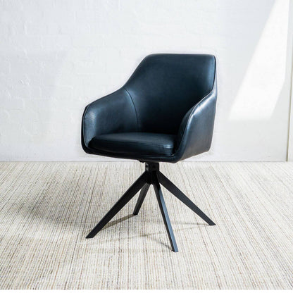 Clements | Olive Fabric Black Eco Leather Swivel Dining Chairs With Arms | Set Of 2 | Black