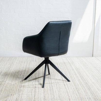 Clements | Olive Fabric Black Eco Leather Swivel Dining Chairs With Arms | Set Of 2 | Black
